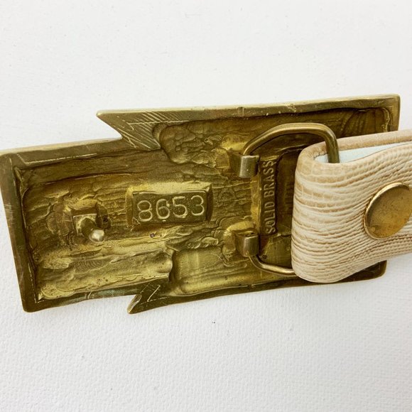 Vintage Belts By Lois Custom Made Embossed Leather Tan Belt  Sz 34" - 37.5" - Picture 8 of 16